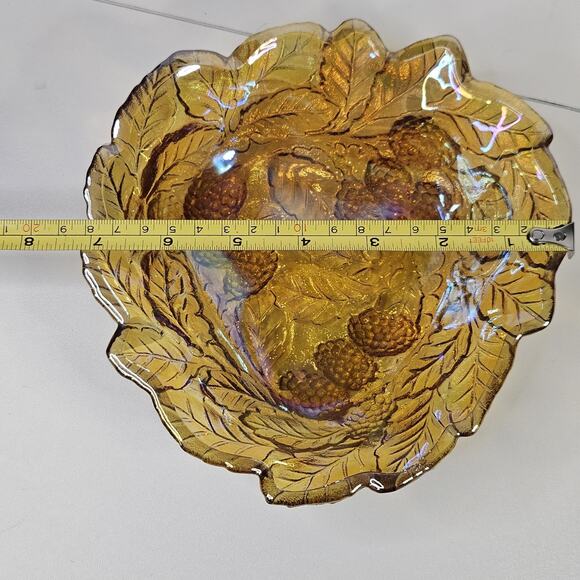 Vintage Carnival Glass Bowl Electric IRIDESCENT MARIGOLD Berries Triangle Dish - Picture 5 of 7